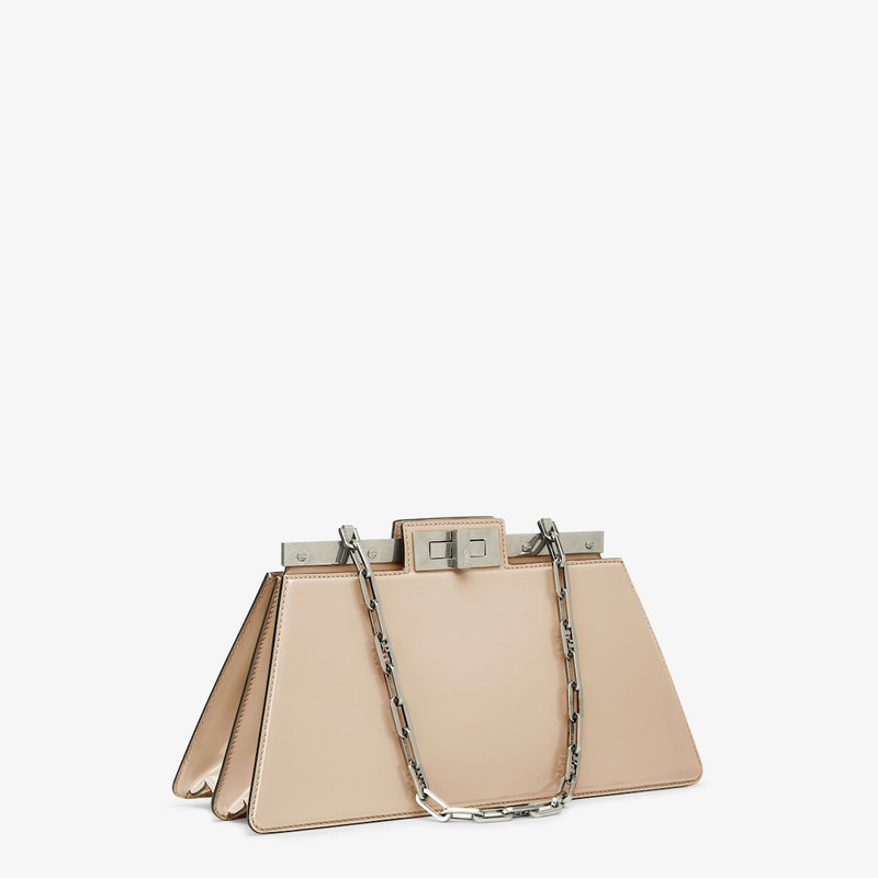 FENDI Medium Peekaboo Cut bag made of glossy beige leather. A new evolution of the iconic Peekaboo ISeeU,  outlook