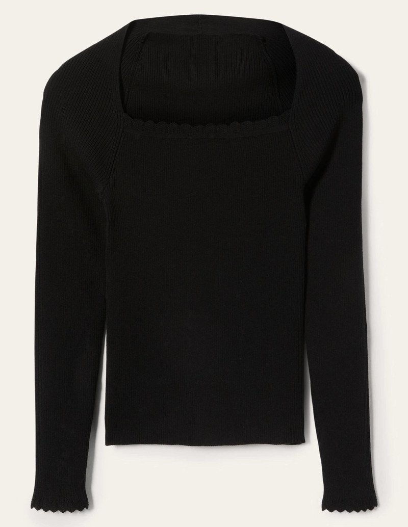 Ribbed Square Neck Knitted Top-Black 1