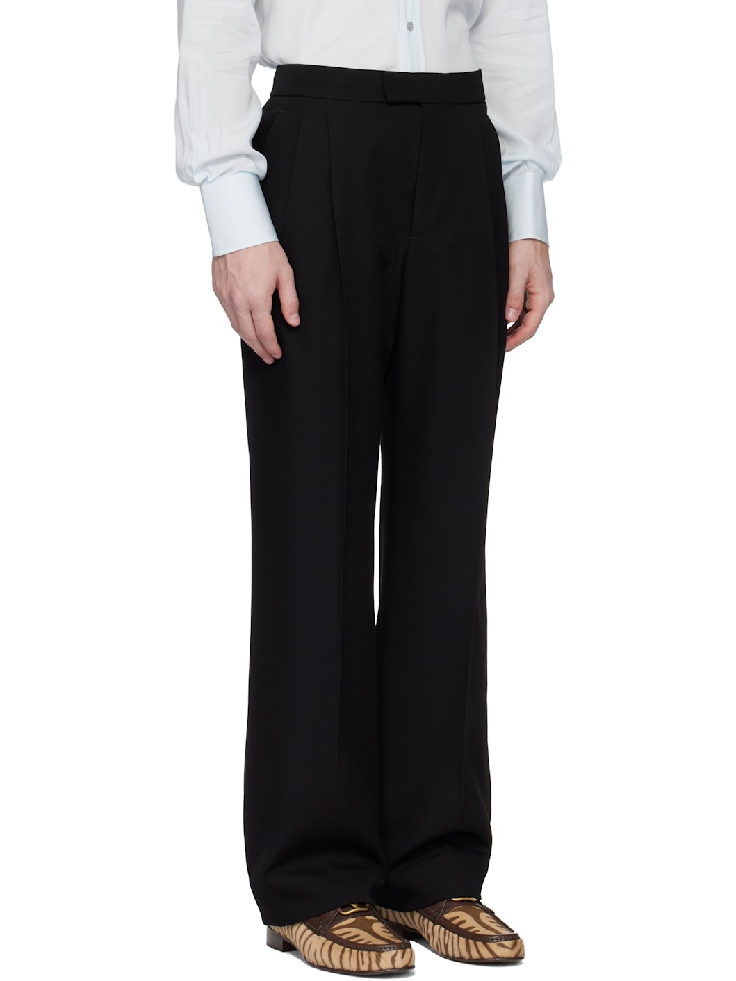 Black Grain de Poudre Wool Trousers - 2