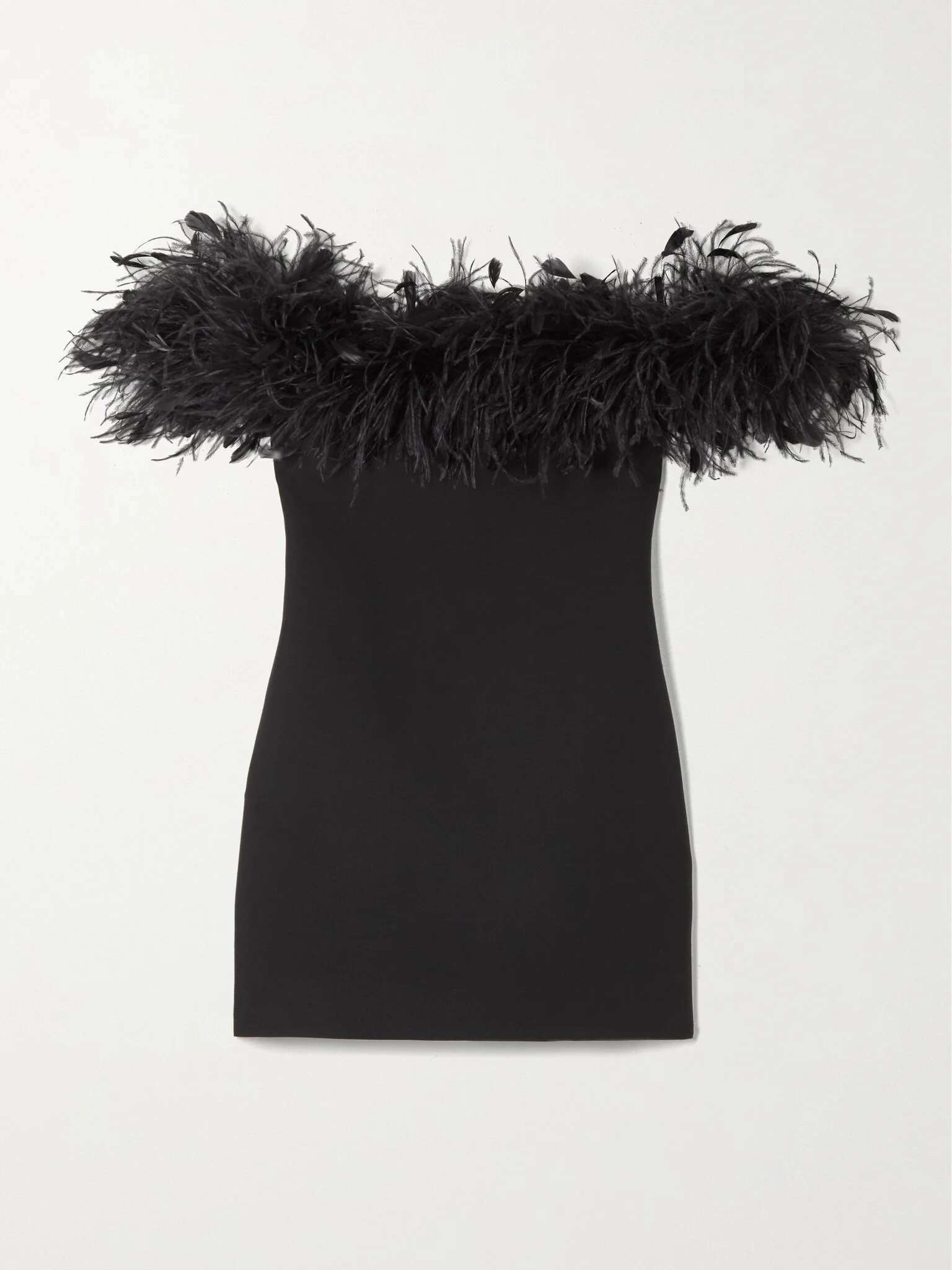 Feather-trimmed wool and silk-blend mini dress Black - 1