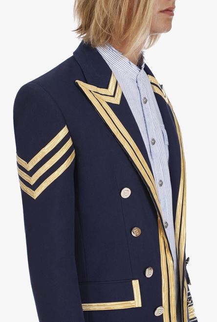 Navy blue embroidered blazer with double-breasted buttoned fastening - 10