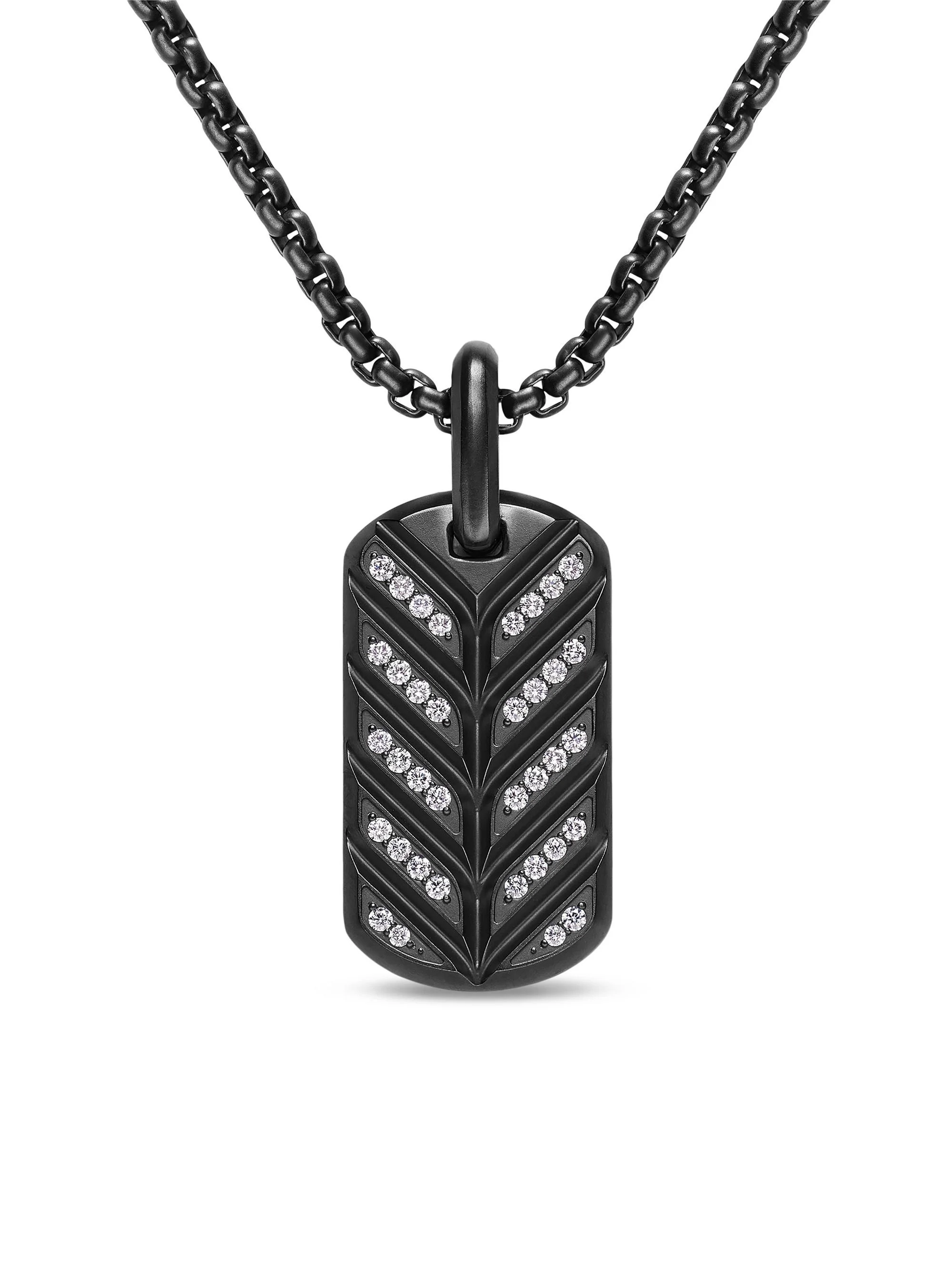 Men's Chevron Fluorescent Tag in Black Titanium with Diamonds, 27MM - Black - 1