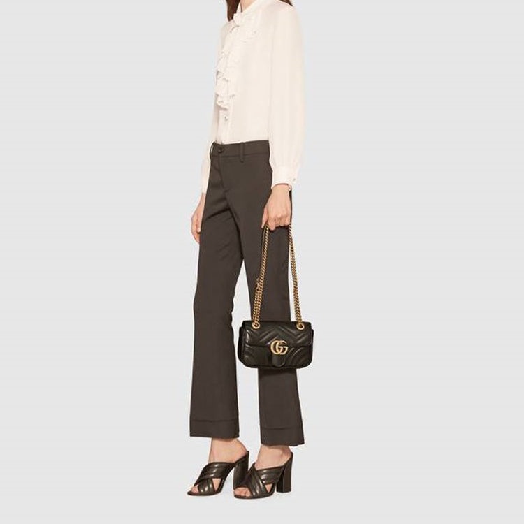(WMNS) Gucci GG Marmont Leather Single-Shoulder Chain Bag Mini Black 446744-DTDIT-1000 - 9