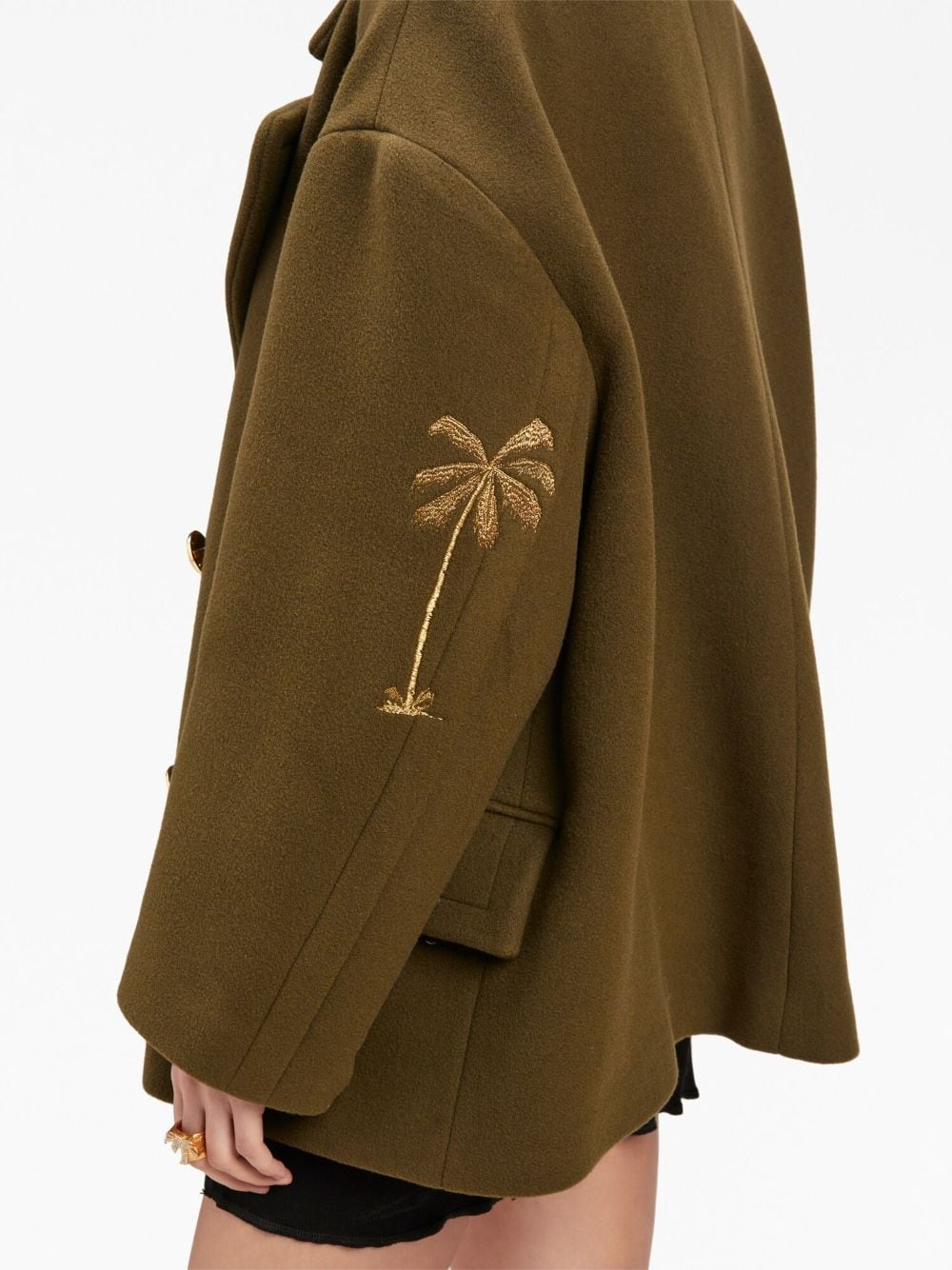 palm-embroidery double-breasted coat - 6