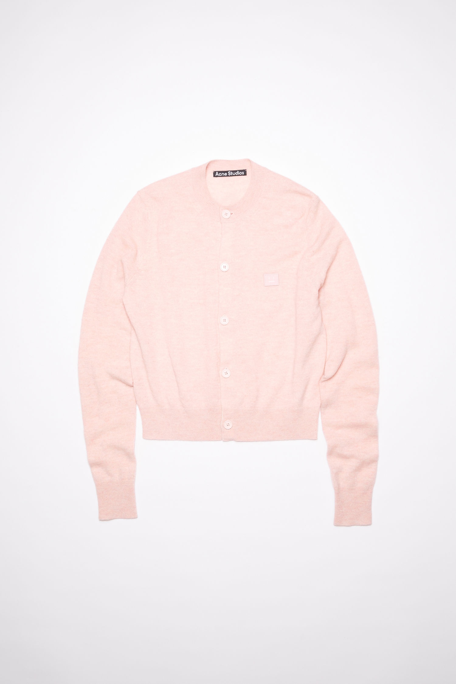 Wool crew neck cardigan - Faded pink melange - 1