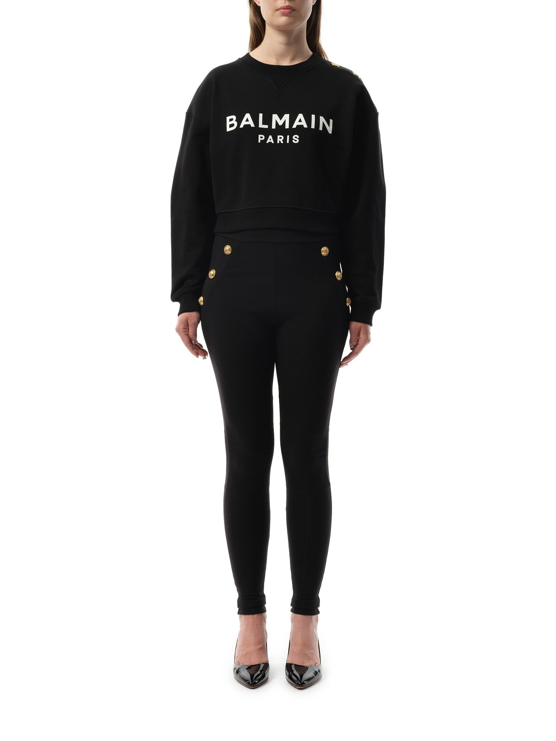 3 Button Balmain Printed Sweatshirt in Black/White - 4