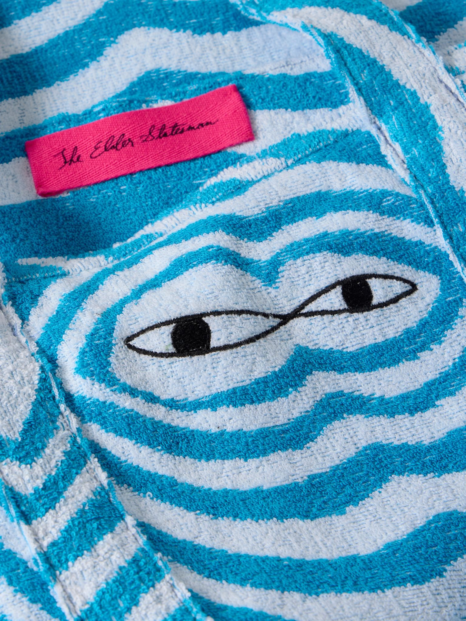 Embroidered Striped Organic Cotton-Terry Tote Bag Blue - 4