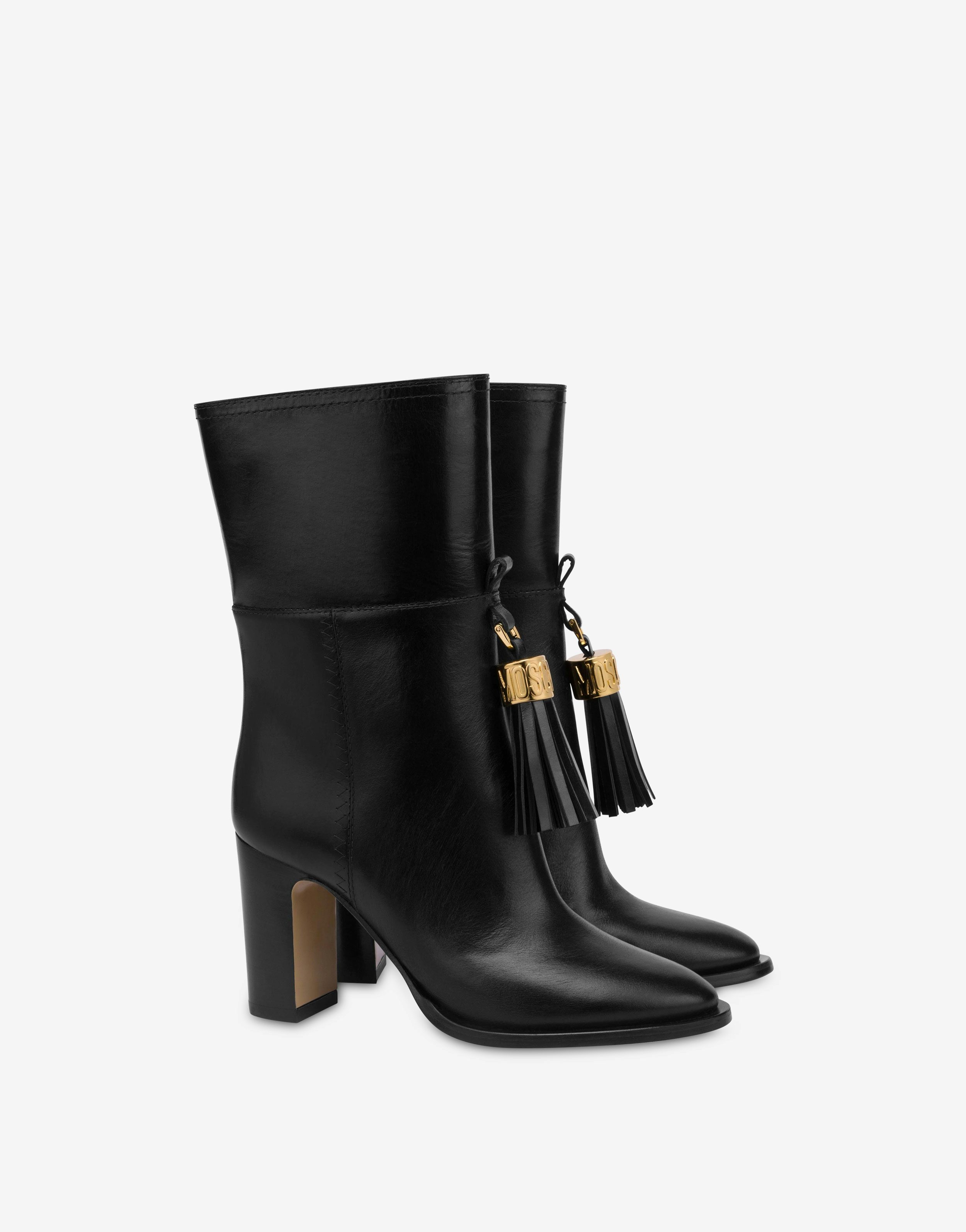 METAL TASSEL CALFSKIN ANKLE BOOTS - 1