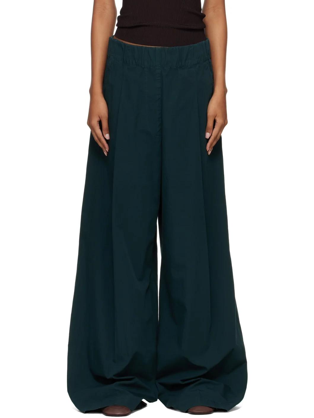 Green Elasticated Overdyed Trousers - 1