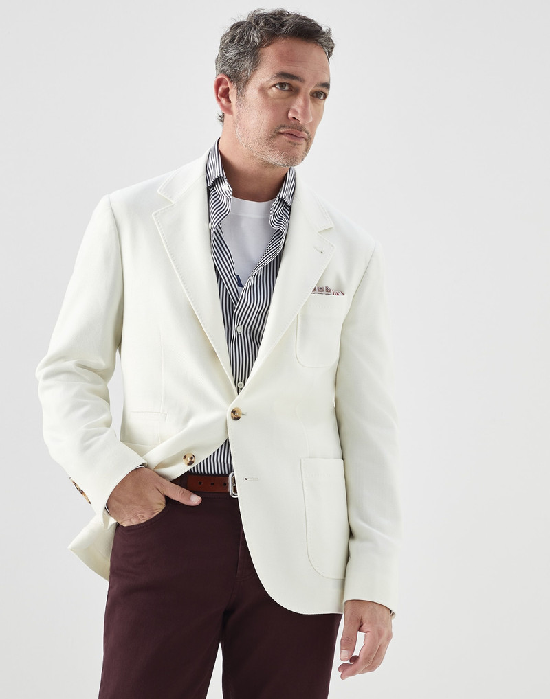 Carded wool, cashmere and silk diagonal deconstructed blazer with patch pockets 1
