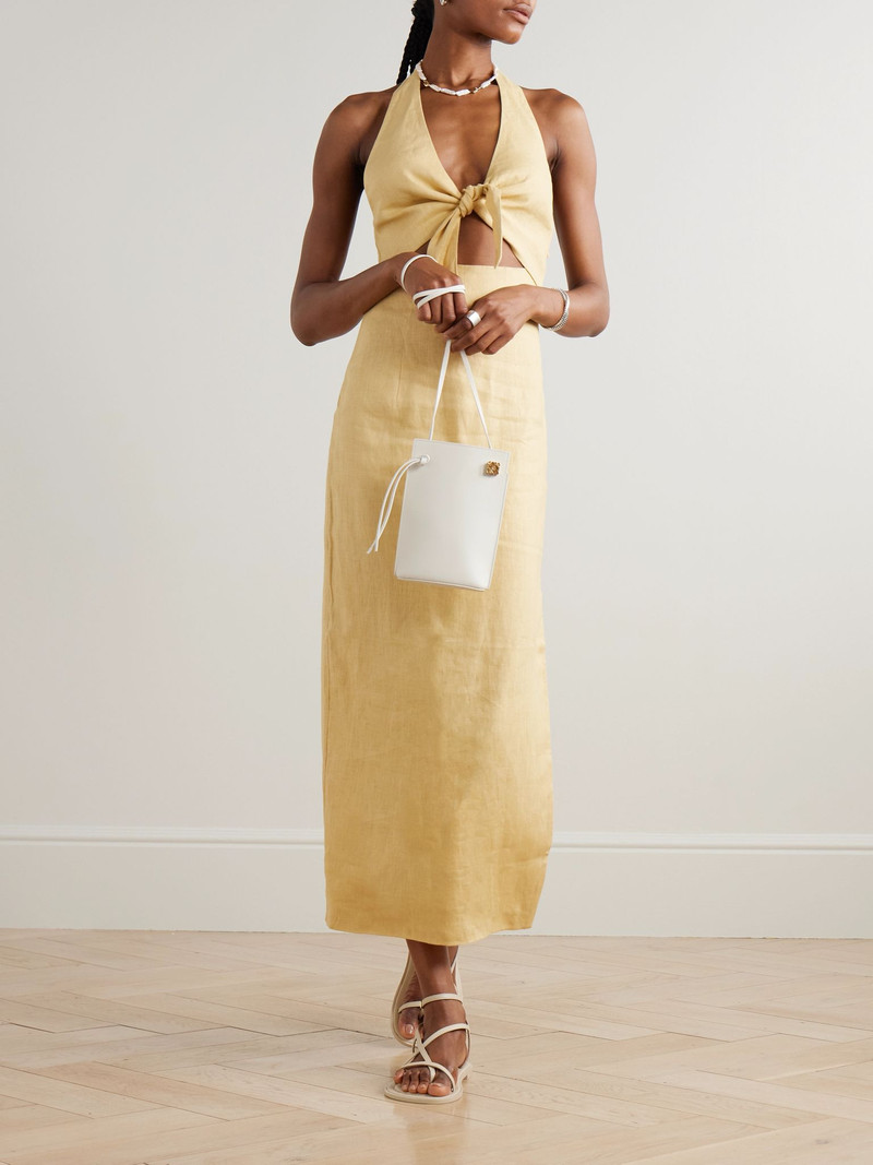 SIR. Carlotta tie-front linen halterneck midi dress Yellow outlook
