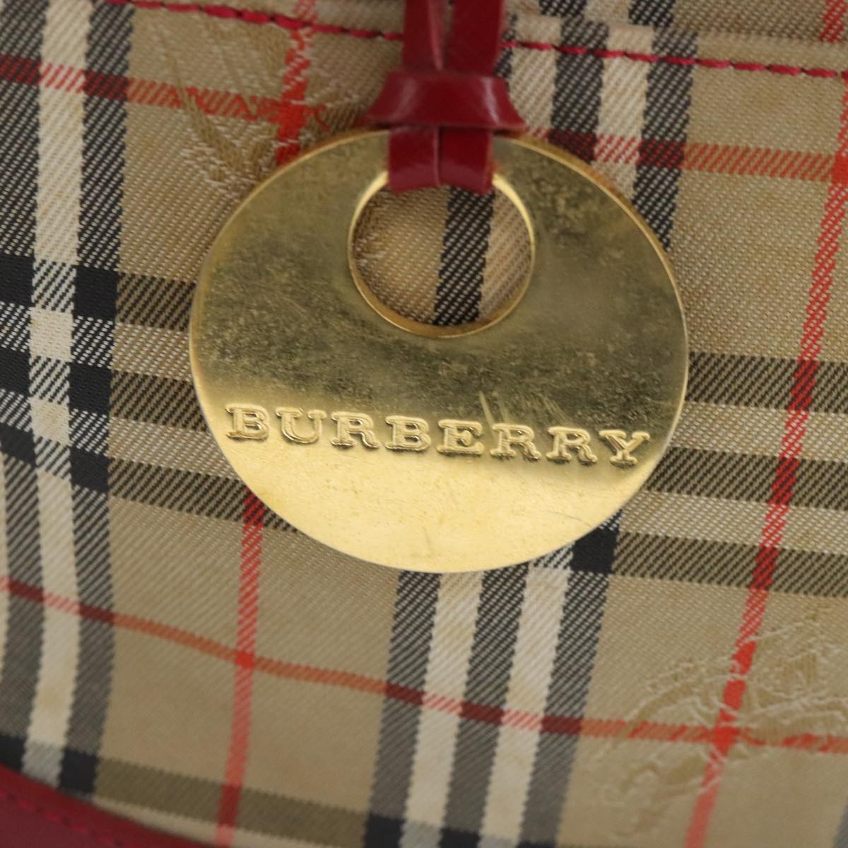 Burberry Nova Check Hand Bag Canvas Beige Red - 14