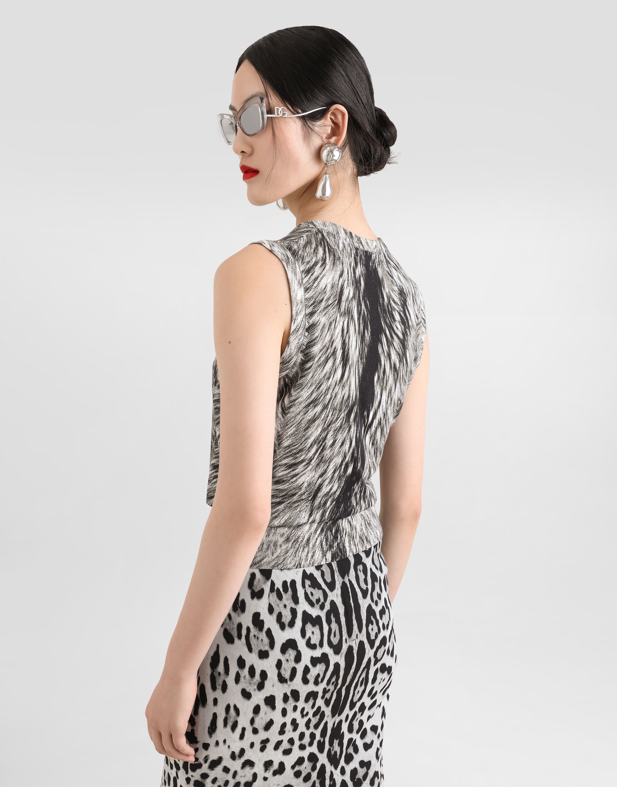 Silk tank top with fur print - 6