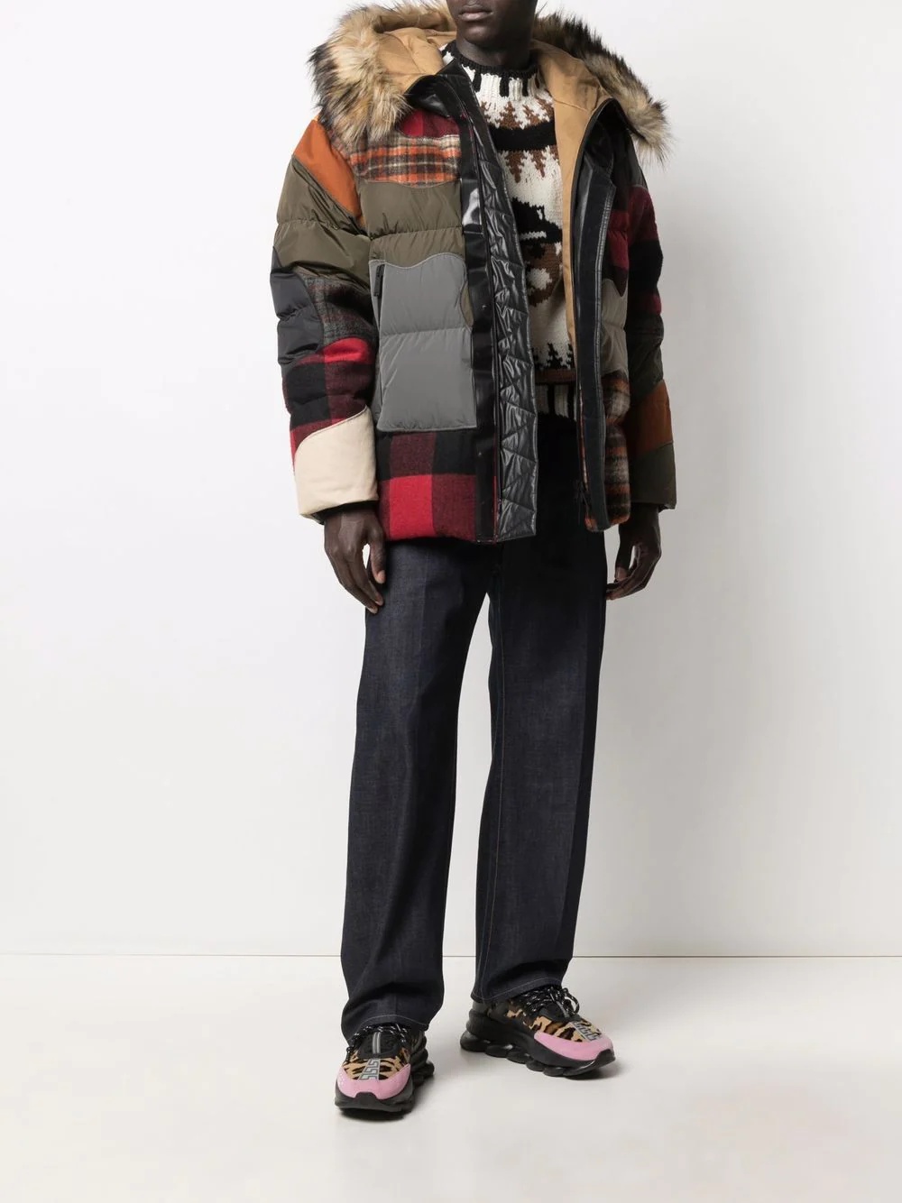 contrast-panel puffer coat - 2