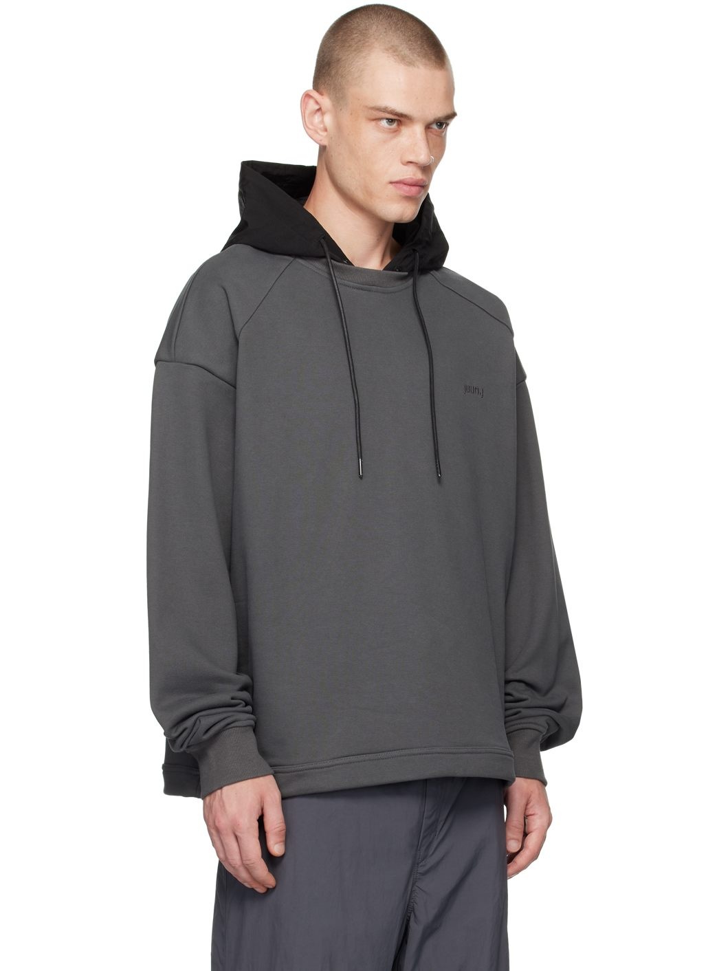 JUUN.J Black Gray Paneled Hoodie REVERSIBLE