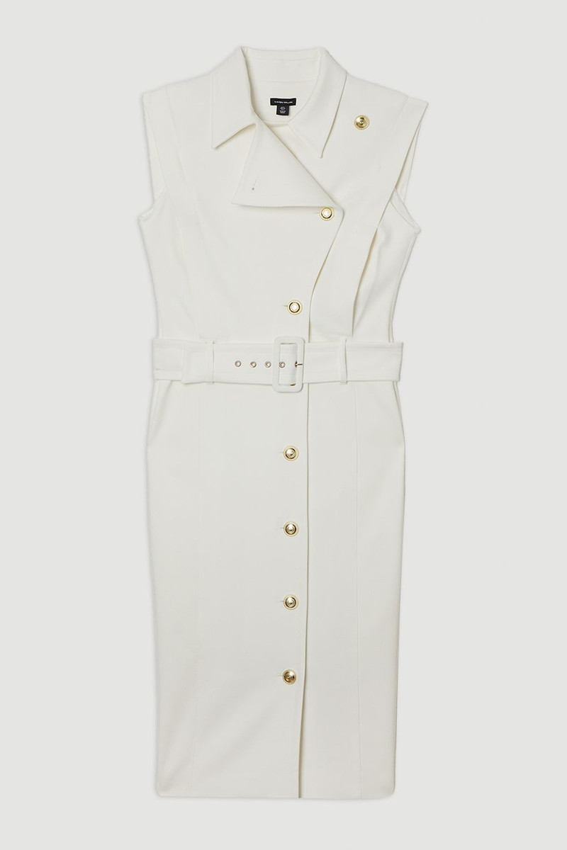 Clean Tailored Contrast Collar Pencil Midi Dress 4