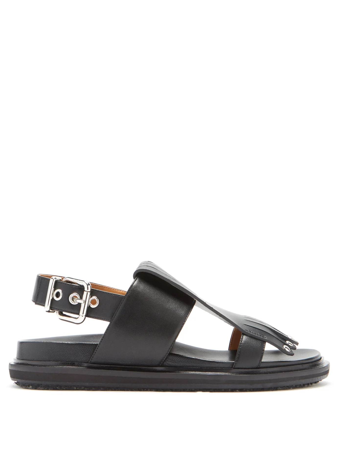 Fringed leather slingback sandals - 1