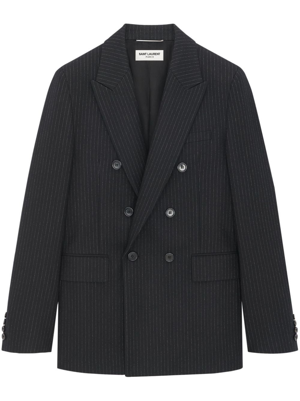 【送料&関税込】Saint Laurent Pinstripe Double-breasted Blaz Saint Laurent Double-breasted Pinstripe Blazer In Black