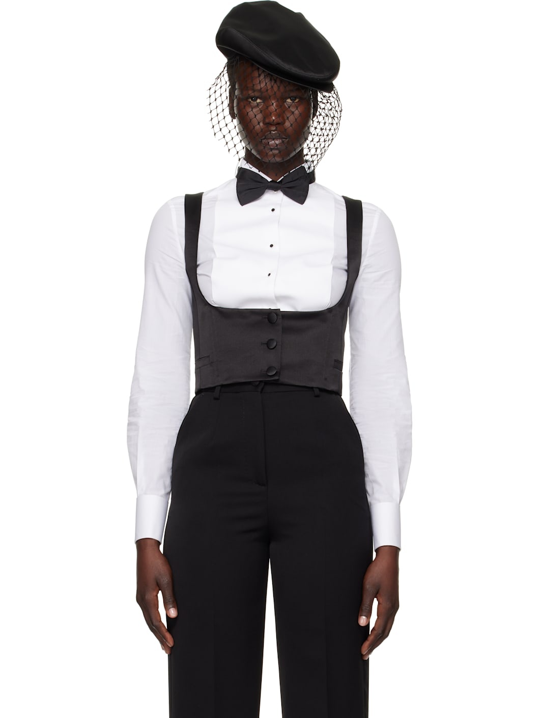 Black Silk Duchesse Single Breasted Tuxedo Vest - 1