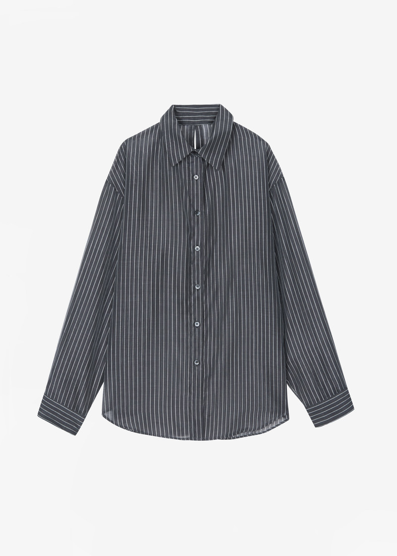 Kesin Open Back Shirt - Grey/White Stripe 1