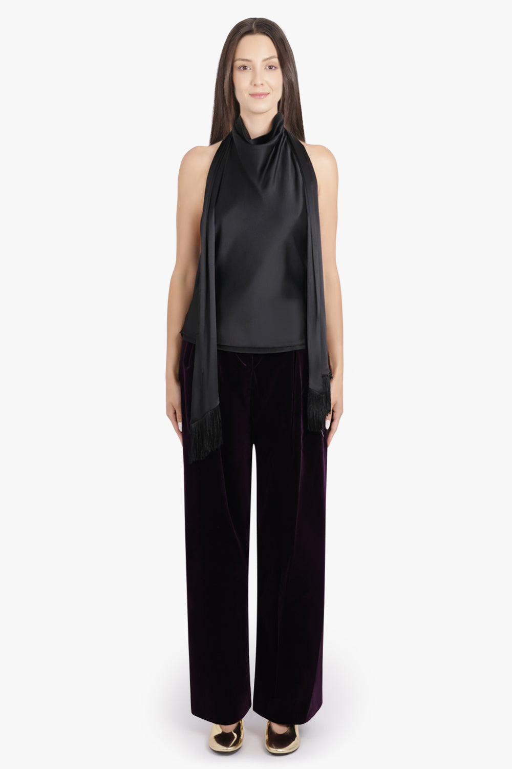 HALTERNECK TOP WITH SCARF NECK | BLACK - 4