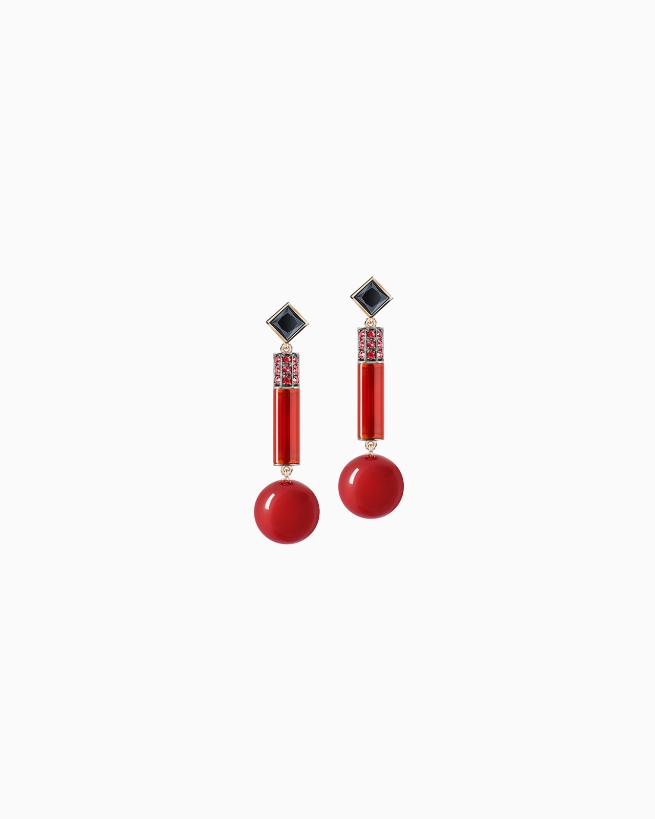 TAMARA PENDANT EARRINGS IN 18K GOLD, SAPPHIRES AND CARNELIAN - 1