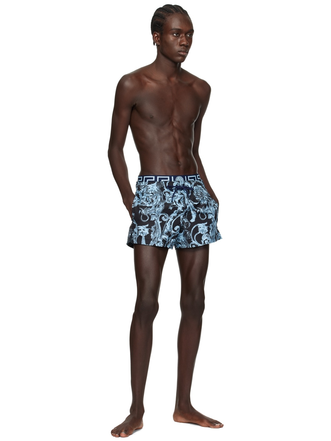 Blue Barocco Stencil Swim Shorts - 4