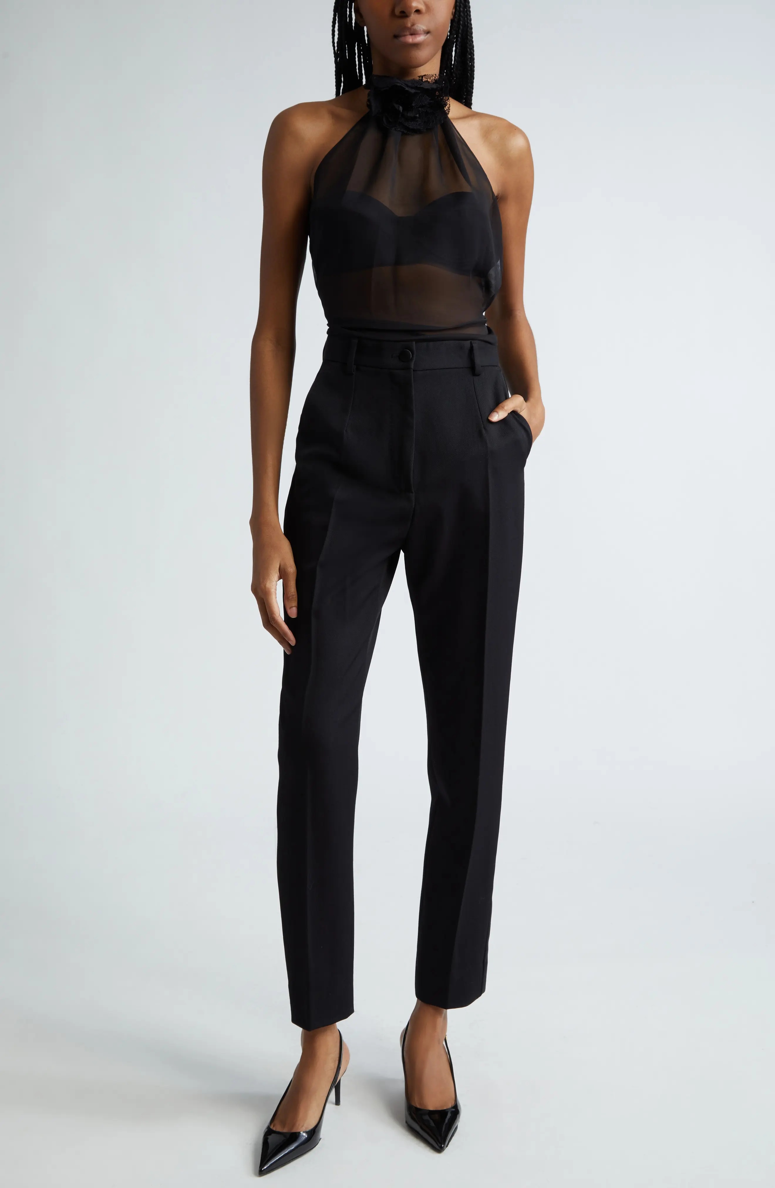 Rosette Silk Blend Chiffon Halter Top - 2