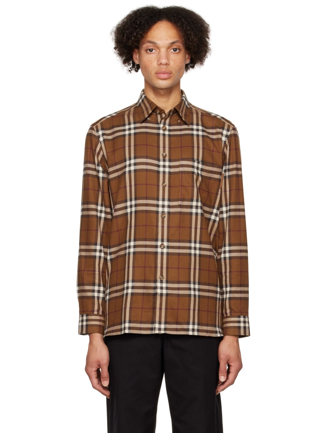 Brown Button-Down Collar Shirt - 1