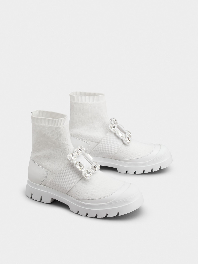 Walky Viv' Rhinestone Buckle Socks Ankle Boots in Fabric 2