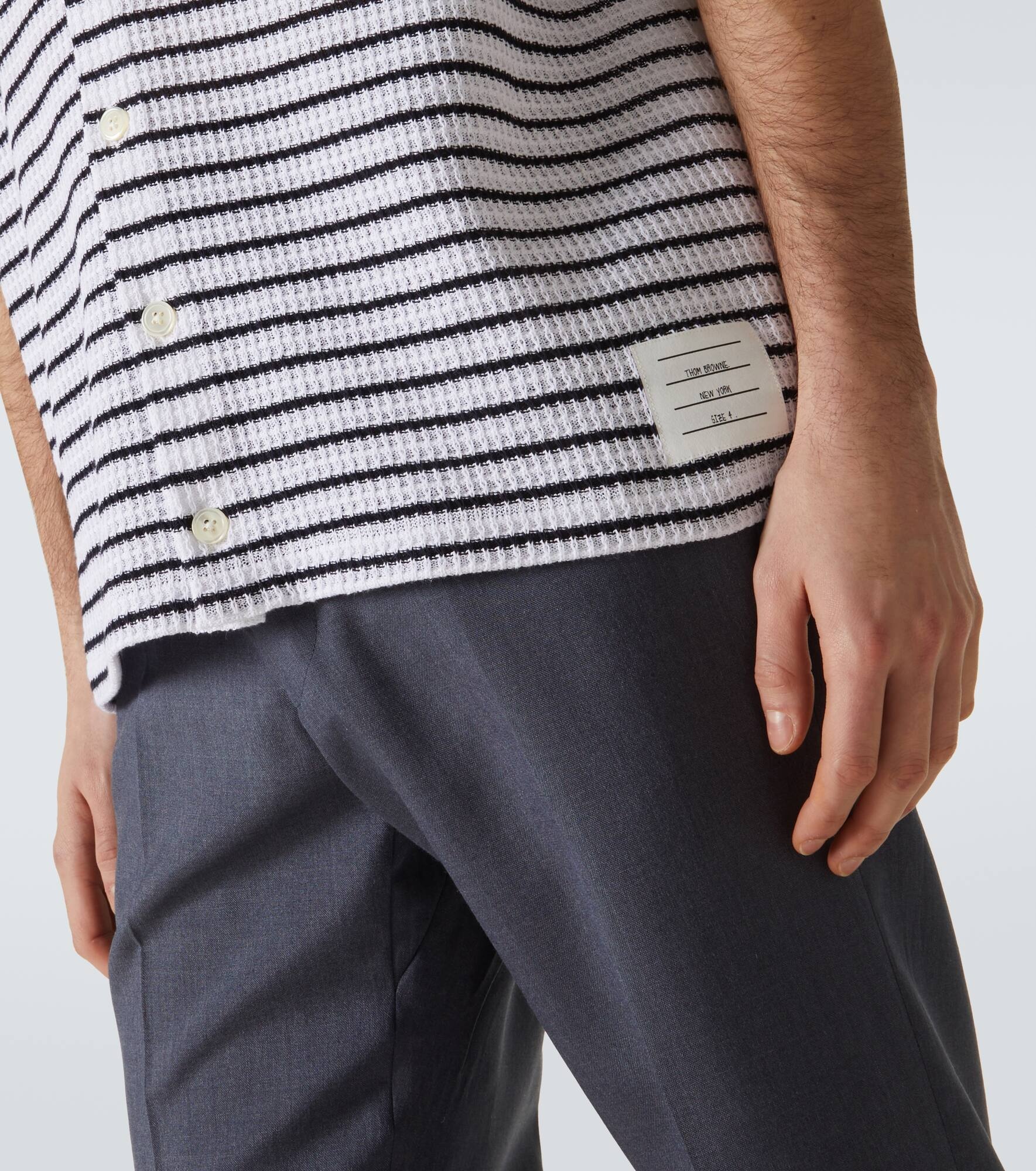 Striped waffle-knit cotton polo shirt - 5