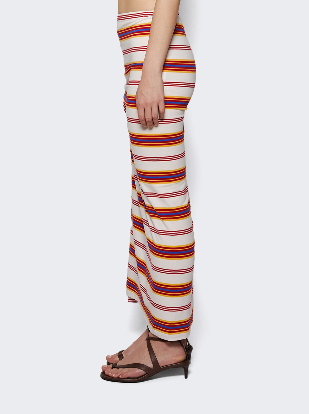 Draped Long Jersey Skirt Cream And Orange Stripes - 3