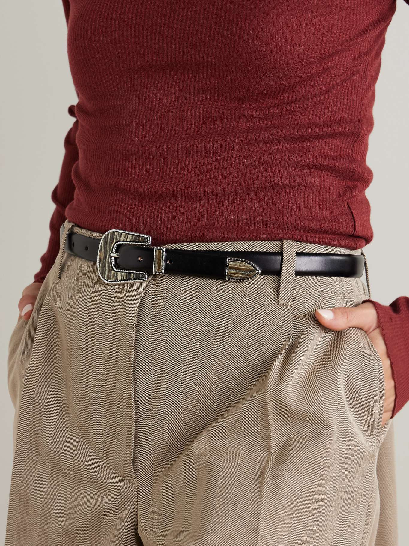 Travertine embellished leather belt Black - 2