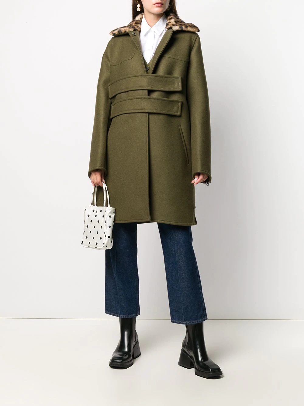 contrasting collar A-line coat - 2