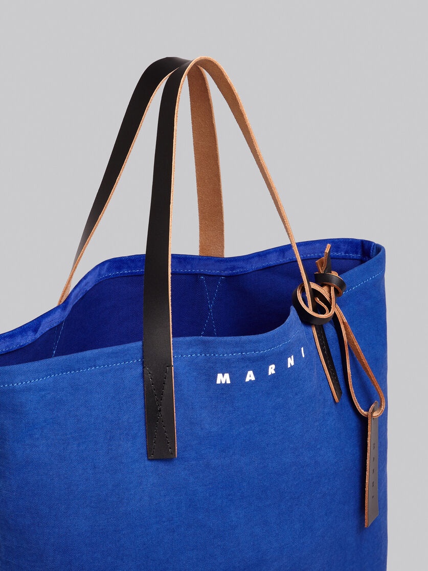 BLUE FLOCKED DENIM AND COTTON TOTE BAG - 4