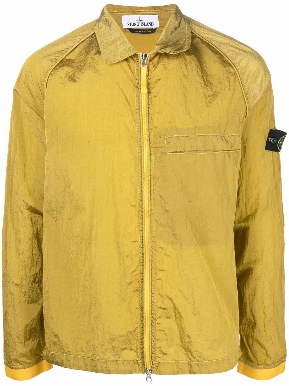 Compass-patch crinkled zip-up overshirt - 1