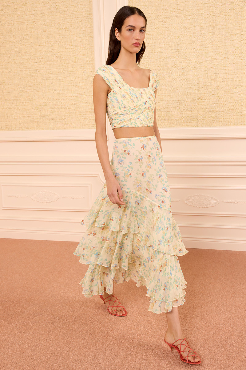 ULLA JOHNSON Meadow Silk Midi Skirt outlook