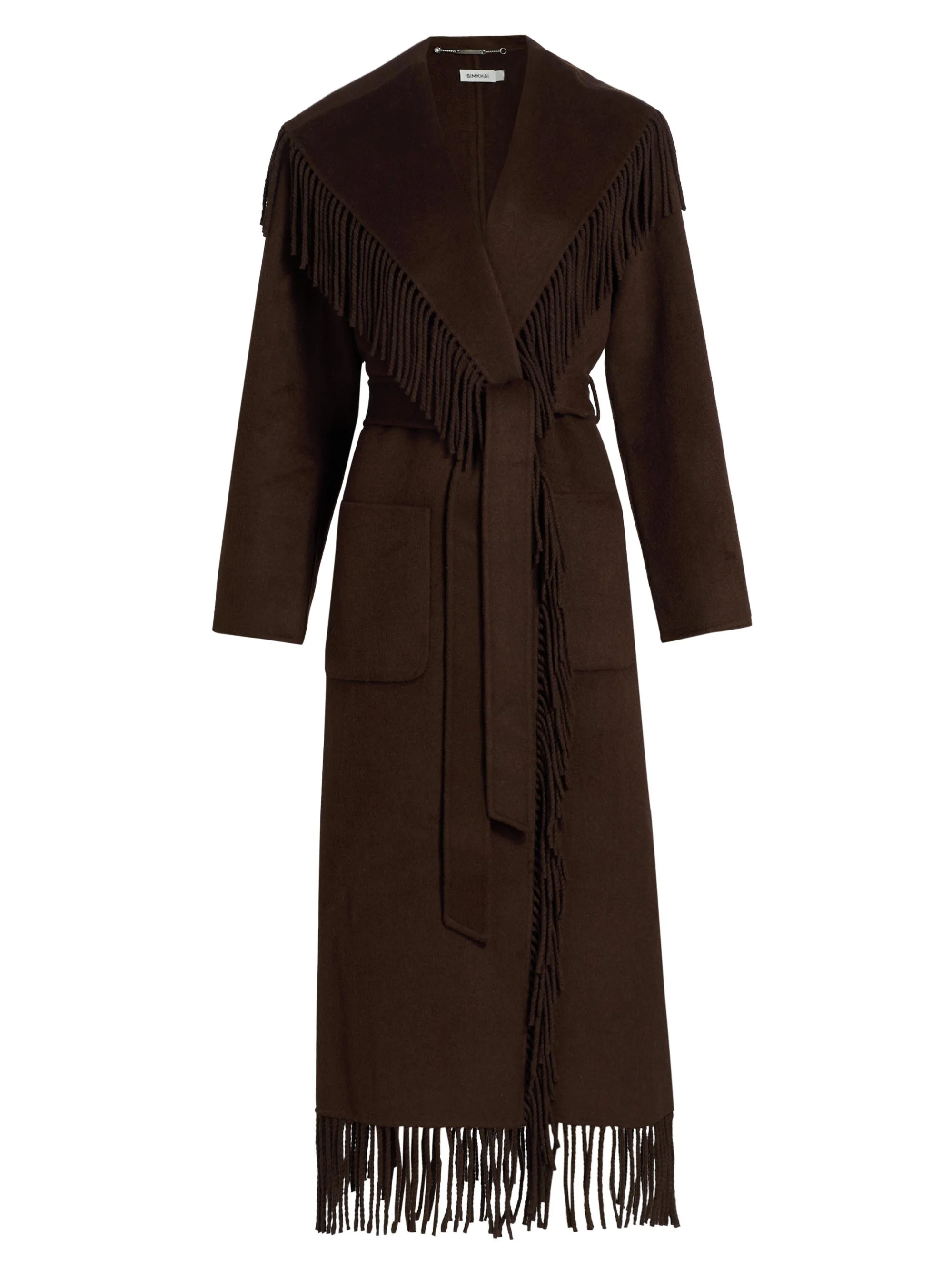 Women's Carrie Fringed Longline Coat - Chocolate - 1