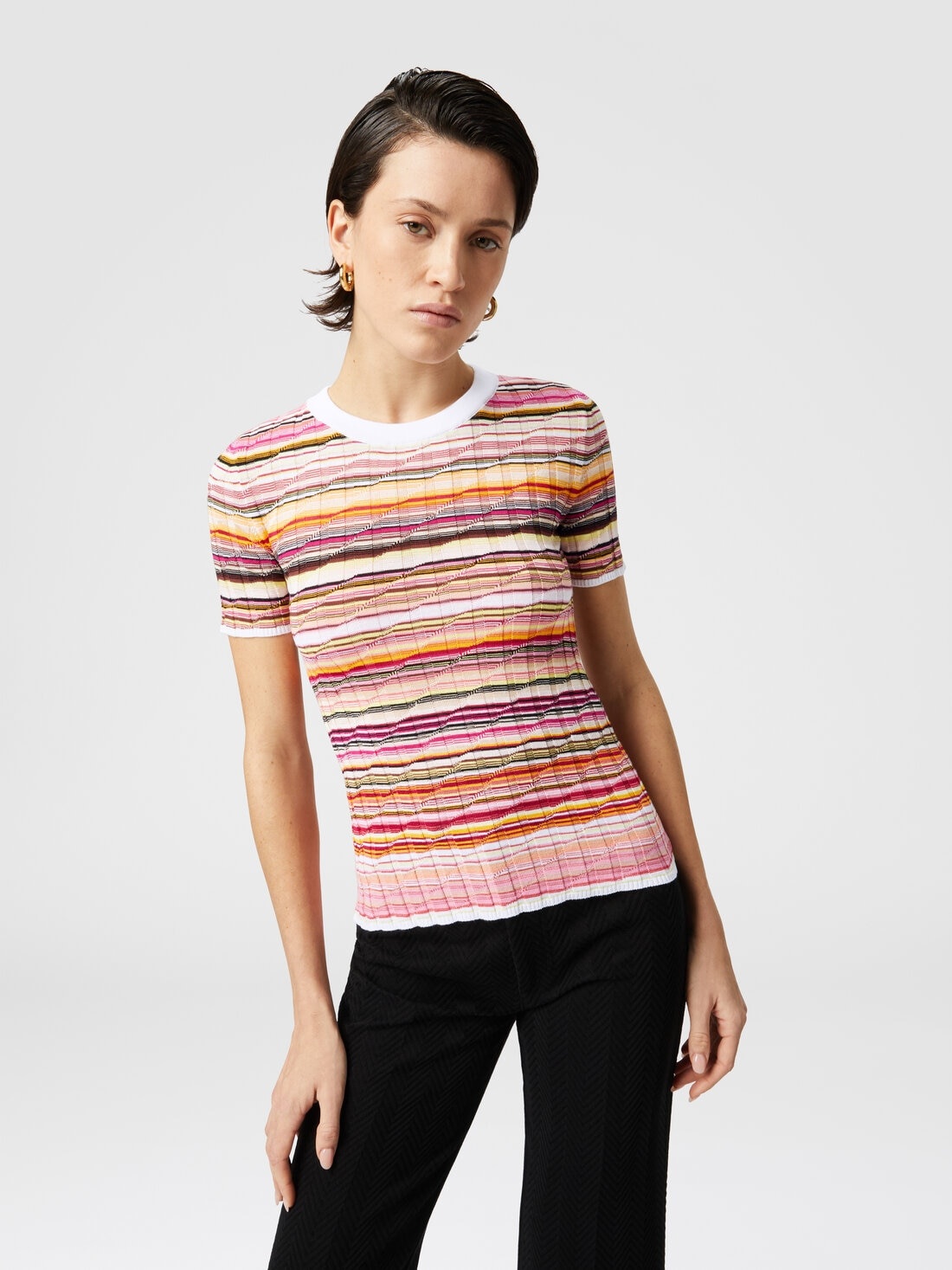 Striped cotton and viscose ribbed sweater with three-quarter sleeves - 4