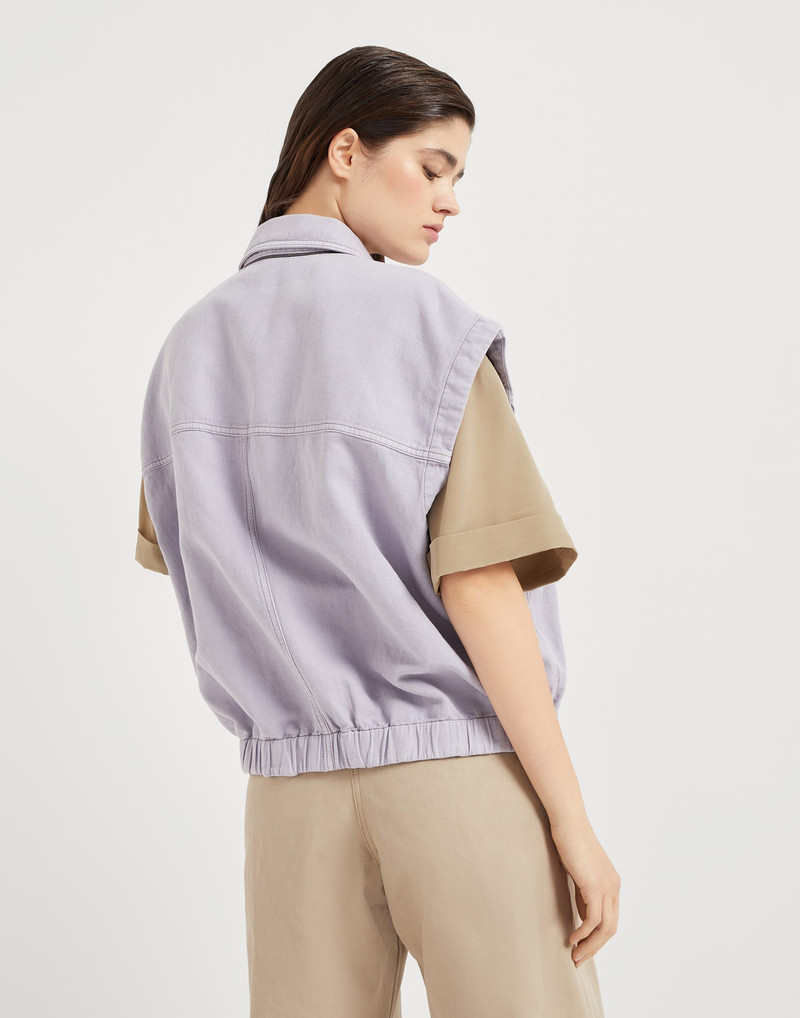 Brunello Cucinelli Garment-dyed cotton and linen cover four-pocket vest with monili outlook
