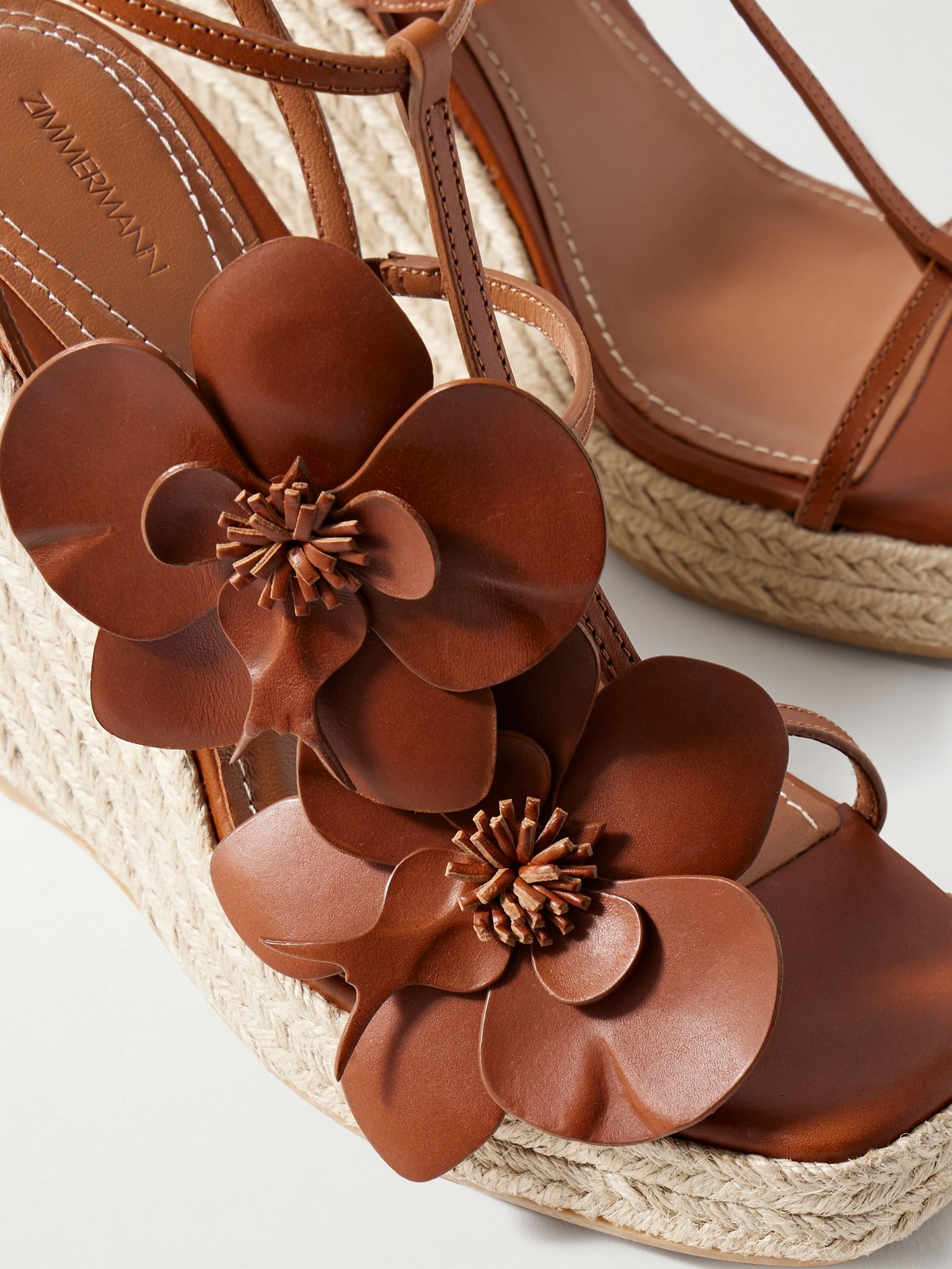 Orchid embellished leather espadrille wedge sandals Brown - 4