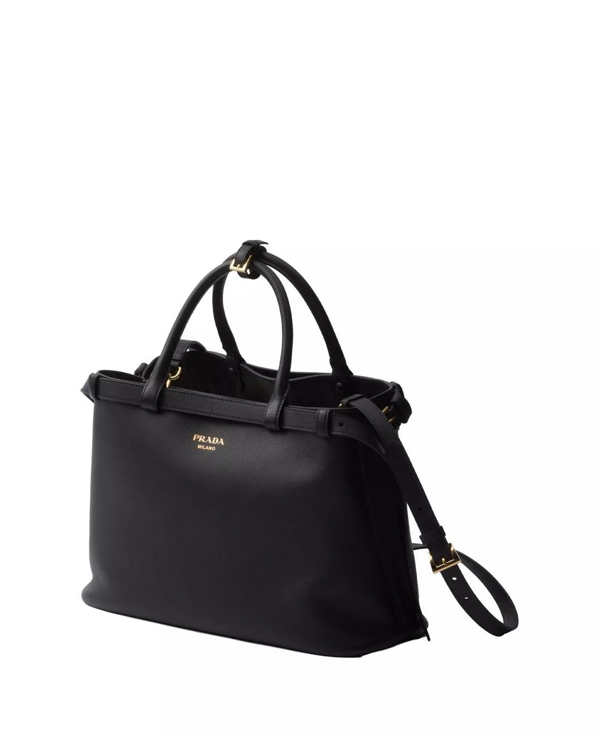 Buckle Medium Leather Handbag with Double Belt - 6