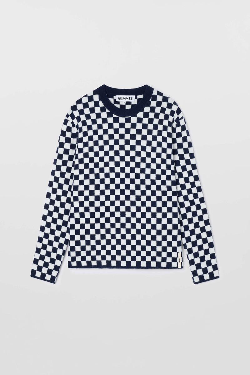 LONGSLEEVE ROUNDNECK / dark blue & off white check 1