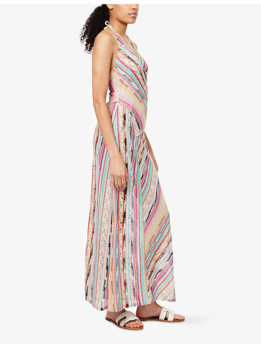 Striped Halterneck Knitted Midi Dress - 3