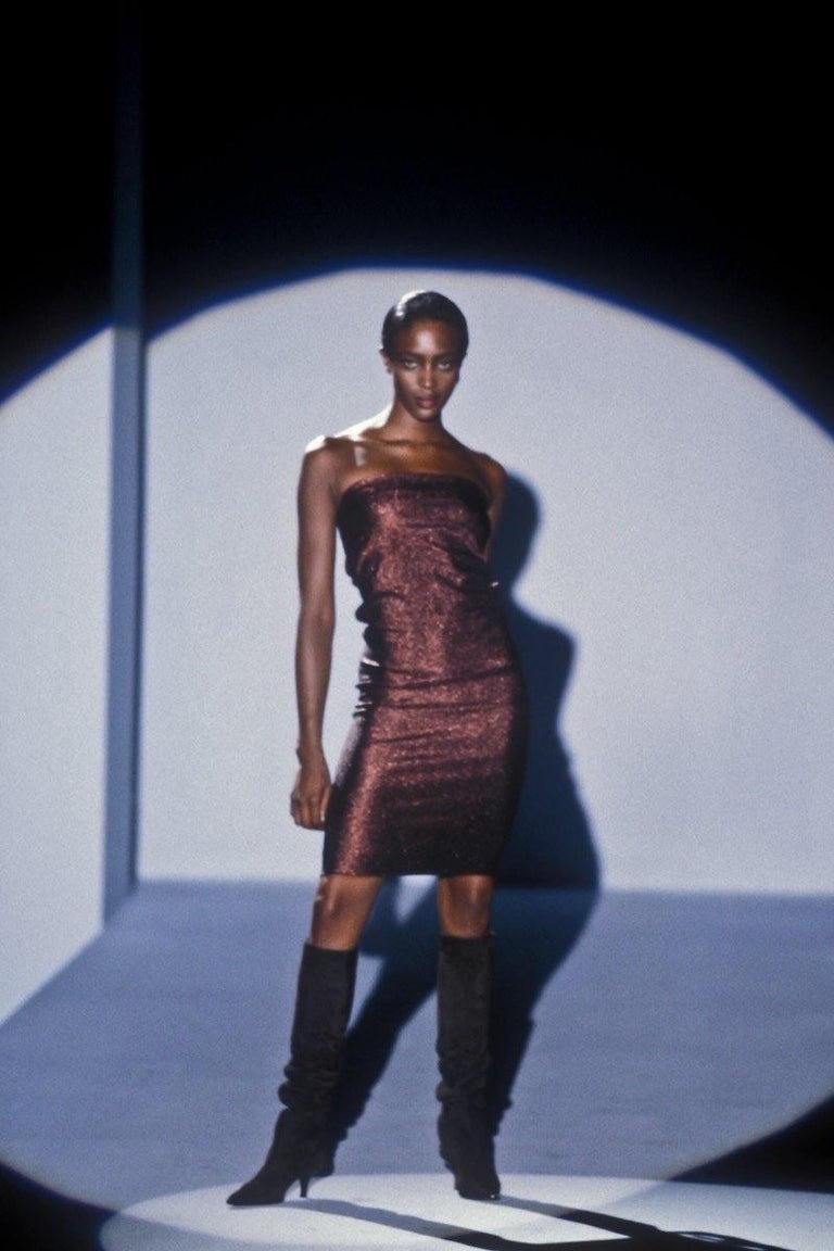Gucci Spring 1997 Tom Ford Metallic Brown Lurex Tube Dress 38 - 11