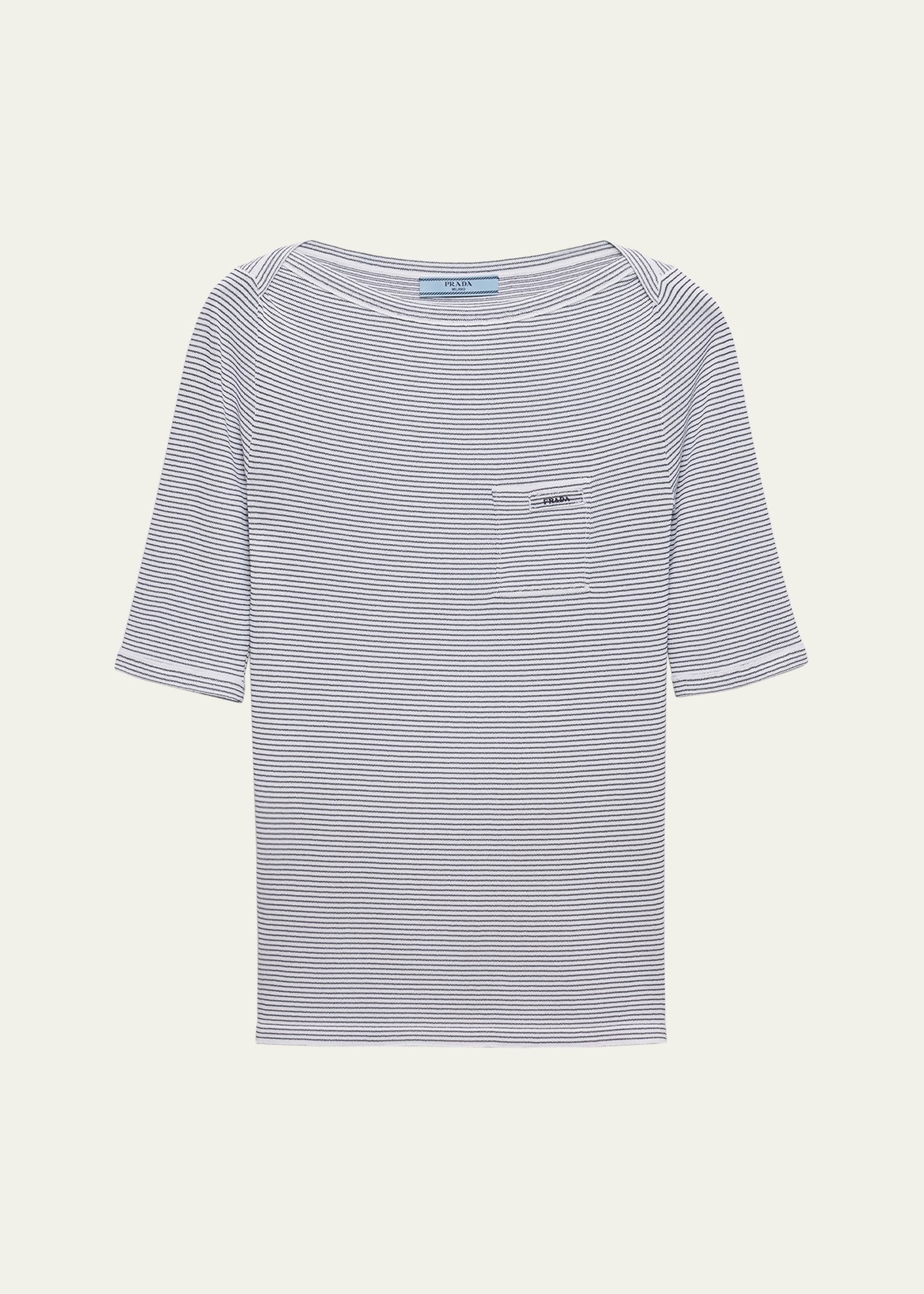 Striped High-Neck Elbow-Sleeve Sweater - 1