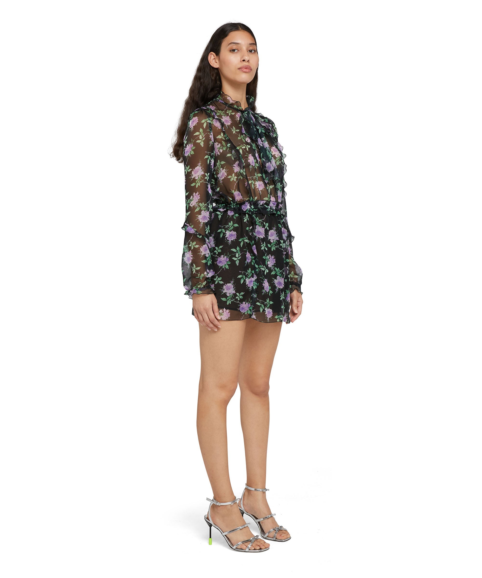 Poly chiffon mini dress with "rose bush" print - 5