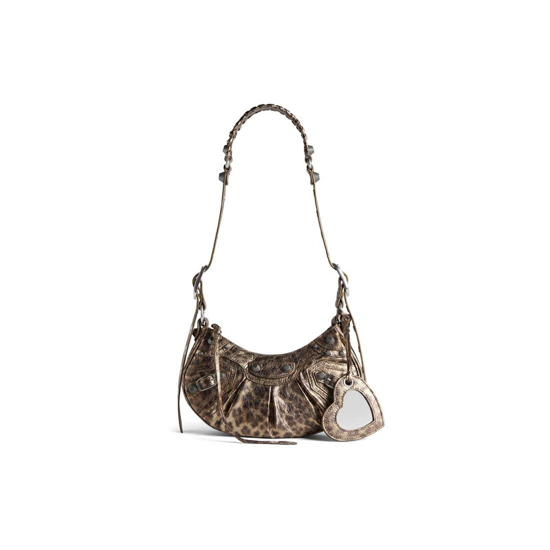 Women's Le Cagole Xs Shoulder Bag Metallized With Leopard Print  in Brown 1