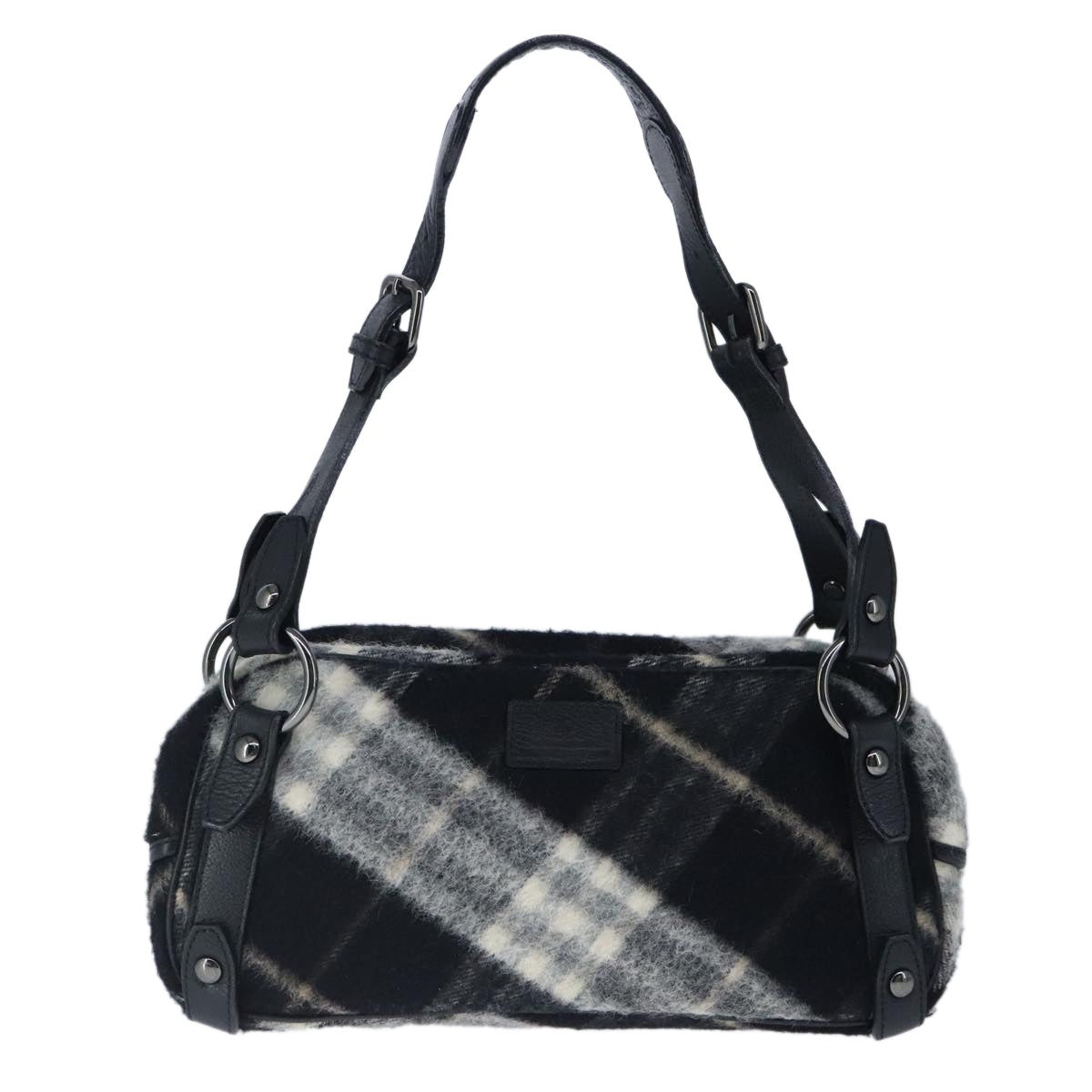 Burberry Nova Check Blue Label Shoulder Bag Wool Leather Black - 2