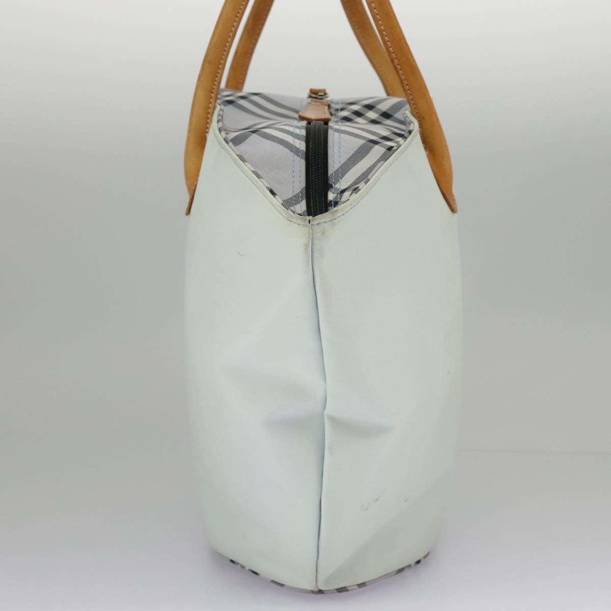 Burberry Blue Label Tote Bag Nylon Leather Light Blue Brown Silver - 7